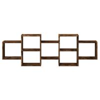 Wandschap 129x18x42 cm bewerkt hout gerookt eikenkleurig - thumbnail