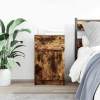 Nachtkastje 39x35x65 cm bewerkt hout gerookt eikenkleurig - thumbnail