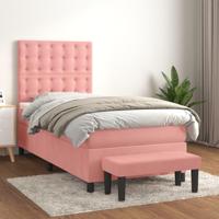 Boxspring met matras fluweel roze 90x200 cm - thumbnail