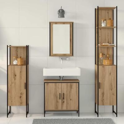 Badkamermeubelset met plank met opslag 4 pcs Bruin Bewerkt hout