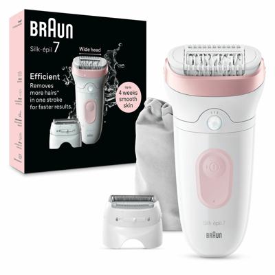Elektrische epilator - BRAUN - Silk-épil 7 - Gemakkelijk ontharen - Langdurig zachte huid - 7-030 - Wit / Roze