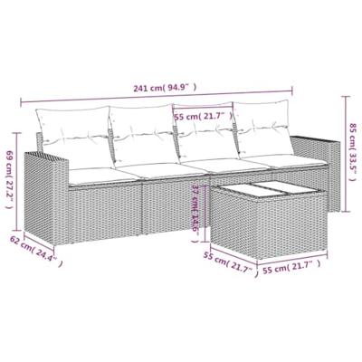 5-delige Loungeset met kussens poly rattan grijs 5-delige Loungeset met kussens poly rattan grijs
