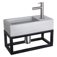 Differnz Ravo fonteinset beton lichtgrijs kraan recht mat chroom 38.5 x 18.5 x 9 cm met handdoekrek - thumbnail