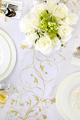 Vanille Creme Organza op Rol Gouden Bloemen (9m x 0.36m)