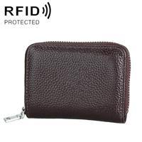 KB205 Antimagnetic RFID Litchi Texture Leather Zipper Large-capacity Card Holder Wallet (Coffee) - thumbnail