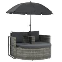VidaXL Tuinbank 2-zits met kussens en parasol poly rattan grijs - thumbnail