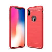 Geborsteld textuur Carbon Fiber schokbestendig TPU beschermende terug Case voor iPhone XS Max (rood) - thumbnail