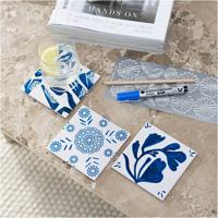 Creativ Company Mini hobbyset decoratie, porseleinen onderzetters, blauw, 1 doos - thumbnail
