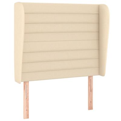 Hoofdbord met randen 163x23x118/128 cm stof crèmekleurig