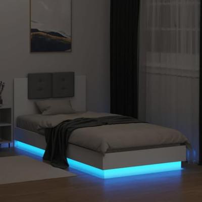 Bedframe met hoofdbord en LED-verlichting wit 90x200 cm