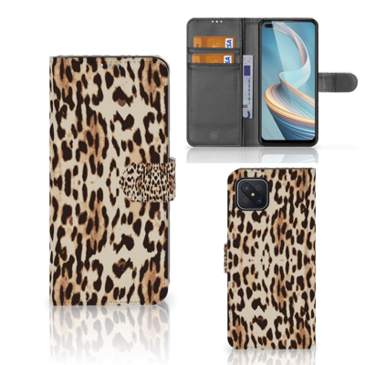 OPPO Reno4 Z | Telefoonhoesje | Met pasjeshouder | Leopard