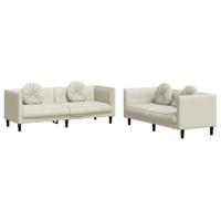 2-delige Loungeset met kussens fluweel crèmekleurig - thumbnail