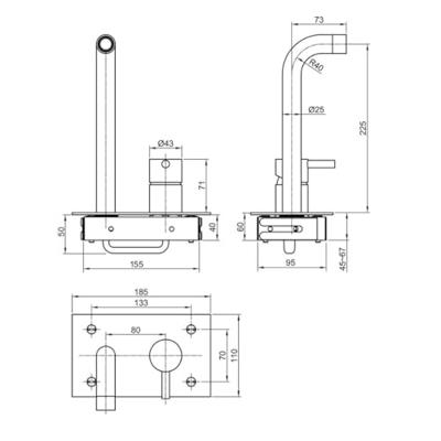 Wastafelmengkraan Inbouw Sapho Minimal 1-hendel Uitloop Gebogen 22.5 cm RVS Sapho