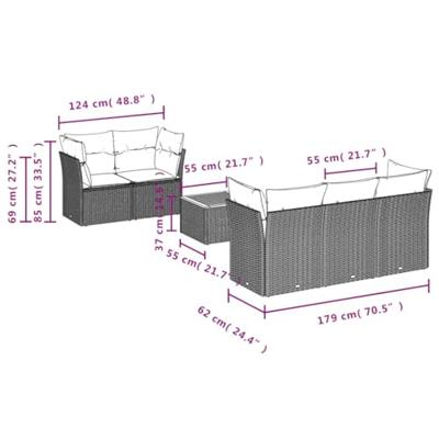 6-delige Loungeset met kussens poly rattan grijs