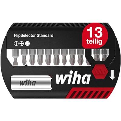 Wiha Bitset FlipSelector Standard 25 mm sleufkop, Phillips, Pozidriv 13-delig 1/4" met riemclip in blister - 39049 - 39049