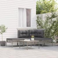 5-delige Loungeset met kussens poly rattan grijs - thumbnail