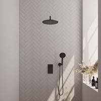 Brauer Black Carving Thermostatische Regendoucheset Inbouw - Hoofddouche 30 cm - Gebogen Wandarm - 3 Weg - Handdouche 3 Standen - Doucheslang - Wandaansluitbocht - Mat Zwart - thumbnail