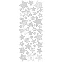 Creativ Company Stickers, sterren, vel 10x24 cm, ca. 52 stuk, zilver, 1 vel - thumbnail