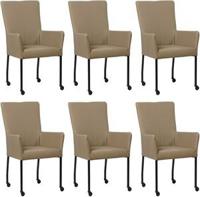Set van 6 Taupe leren moderne eetkamerstoelen Deal - met armleuning poot vierkant zwart met wiel - Toledo Leer Mocca (taupe leer) - thumbnail