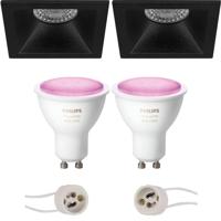 Pragmi Pollon Pro - Inbouw Vierkant - Mat Zwart - Verdiept - 82mm - Philips Hue - LED Spot Set GU10 - White and Color Ambiance - Bluetooth - thumbnail