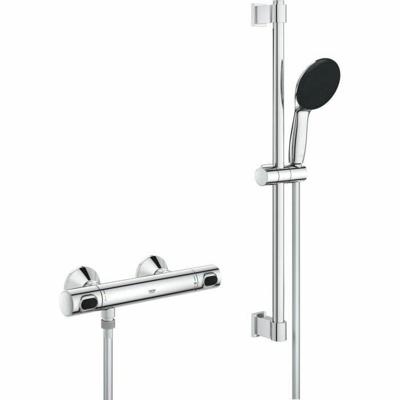 Doucheset met thermostatische mengkraan, 1-straal douchekop, 60cm staaf en flexibele slang - GROHE 34800001 - Waterbesparend - Chroom