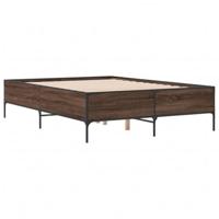 Bedframe bewerkt hout metaal bruin eikenkleur 120x190 cm - thumbnail