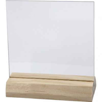Creativ Company Glazen plaat met houten voet, afm 7,5x7,5 cm, dikte 28 mm, 10 set/ 1 doos