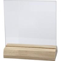 Creativ Company Glazen plaat met houten voet, afm 7,5x7,5 cm, dikte 28 mm, 10 set/ 1 doos - thumbnail