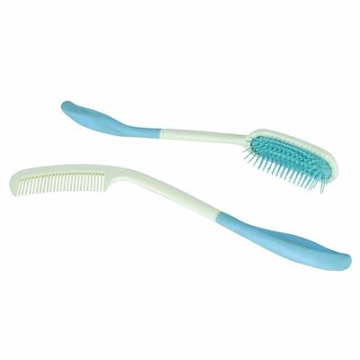 Borstel en Kam met lange steel | Totale lengte: Borstel 35 cm - Kam 38 cm | Rubberen handvat | VM700