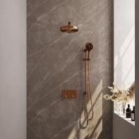 BRAUER Stripe Thermostatische Inbouw Regendouche - drukknoppen - 25cm douchekop - rechte muurarm - 3-standen handdouche - doucheslang - geïntegreerde glijstang - koper geborsteld PVD 5-GK-431 - thumbnail