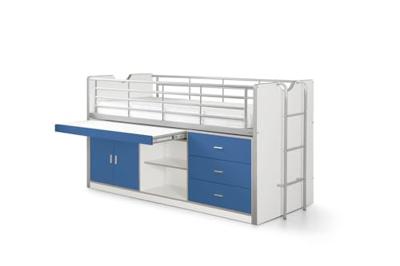 Vipack halfhoogslaper Bonny met uitschuifbaar bureau - blauw - 116x96x207 cm
