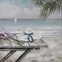 Schilderij - Handgeschilderd - Eenzaam op het strand, olieverf, 100x100 cm. - thumbnail
