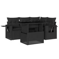 5-delige Loungeset met kussens poly rattan zwart - thumbnail