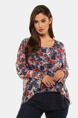 Ulla Popken Blouse, transparant chiffon, ronde hals, siersteentjes - Grote Maten Ulla Popken Blouse, transparant chiffon, ronde hals, siersteentjes - Grote Maten