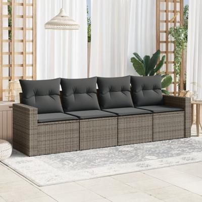 5-delige Loungeset met kussens poly rattan grijs - thumbnail