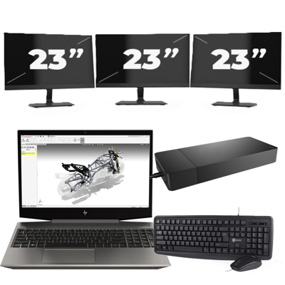 HP ZBook 15v G5 - Intel Core i7-9e Generatie - 15 inch - 16GB RAM - 256GB SSD - Windows 11 Home + 3x 23 inch Monitor