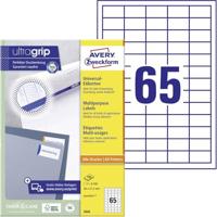 Avery Zweckform 3666, Universele etiketten, Ultragrip, wit, 100 vel, 65 per vel, 38 x 21,2 mm - thumbnail