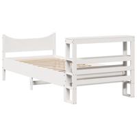 Bedframe met hoofdbord massief grenenhout wit 75x190 cm - thumbnail