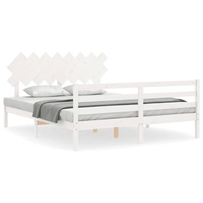 Bedframe met hoofdbord massief hout wit 160x200 cm