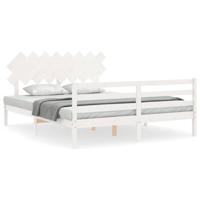 Bedframe met hoofdbord massief hout wit 160x200 cm - thumbnail