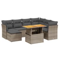 8-delige Loungeset met kussens poly rattan grijs - thumbnail
