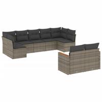 9-delige Loungeset met kussens poly rattan grijs - thumbnail