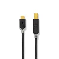 USB-Kabel - USB 2.0 - USB-C Male - USB-B Male - 15 W - 480 Mbps - Verguld - 2.00 m - Rond - PVC - Antraciet - Doos - thumbnail