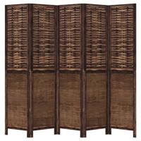 Kamerscherm met 5 panelen massief paulowniahout donkerbruin - thumbnail