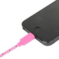 Geweven nylon stijl USB Data Transfer / laad Kabel voor iPhone 6 / 6S & 6 Plus / 6S Plus, iPhone 5 & 5S & 5C, Kabel lengte: 2 meter (roze) - thumbnail