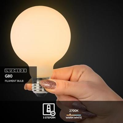 Lucide G80 - Filament lamp - Ø 8 cm - LED 3 StepDim - E27 - 1x8W 2700K - Opaal Lucide G80 - Filament lamp - Ø 8 cm - LED 3 StepDim - E27 - 1x8W 2700K - Opaal