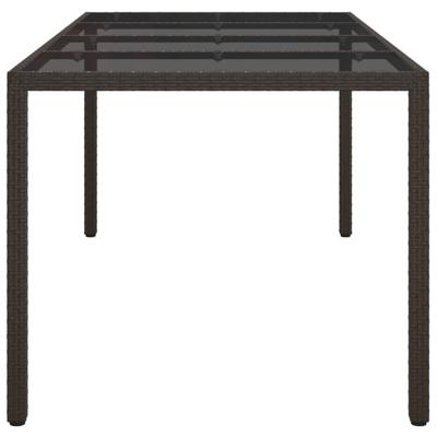 Tuintafel 190x90x75 cm gehard glas en poly rattan bruin