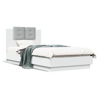 Bedframe met hoofdbord bewerkt hout wit 75x190 cm - thumbnail