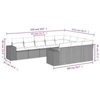 10-delige Loungeset met kussens poly rattan grijs - thumbnail