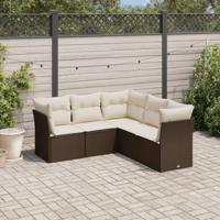 5-delige Loungeset met kussens poly rattan bruin - thumbnail
